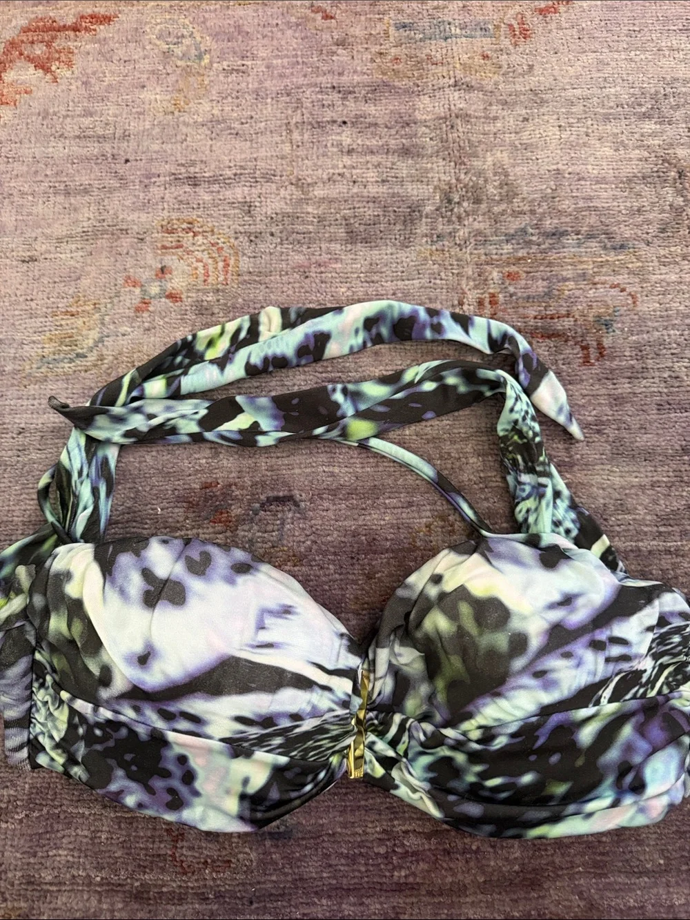 Vix - Abstract Watercolor Bandeau Bikini Set in Blue & Black